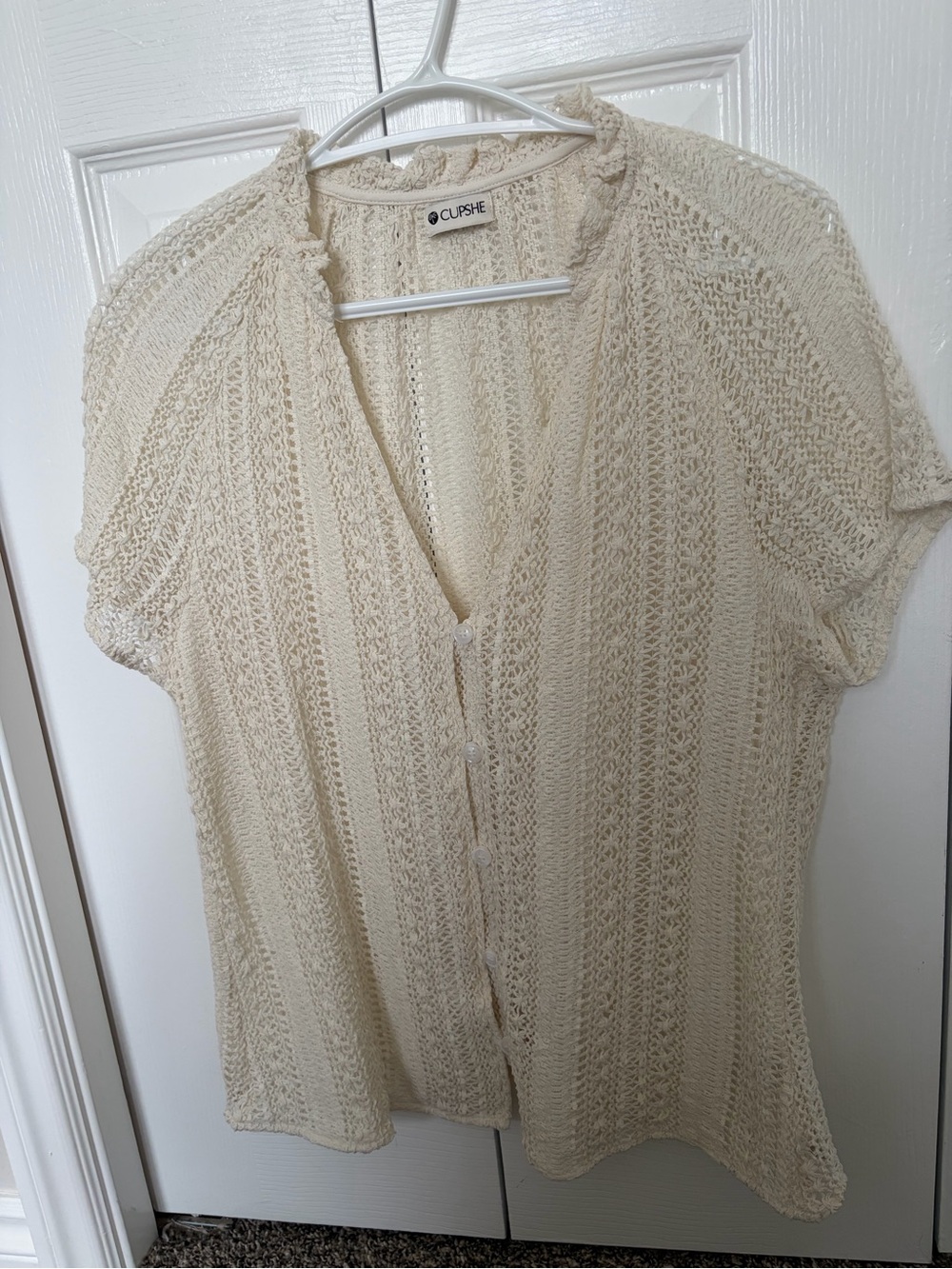Cupshe Cream Open-Knit Button Front Blouse